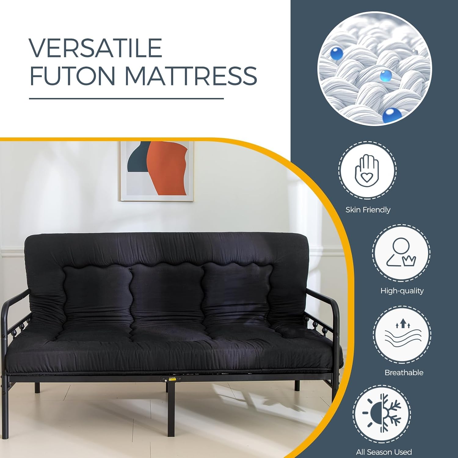 MAXYOYO 6' Extra Thick Japanese Floor Mattress Futon Mattress, Foldable Tatami Pad for Adults, Roll Up Floor Mat for Living Room Guest Room RV, Black, Twin