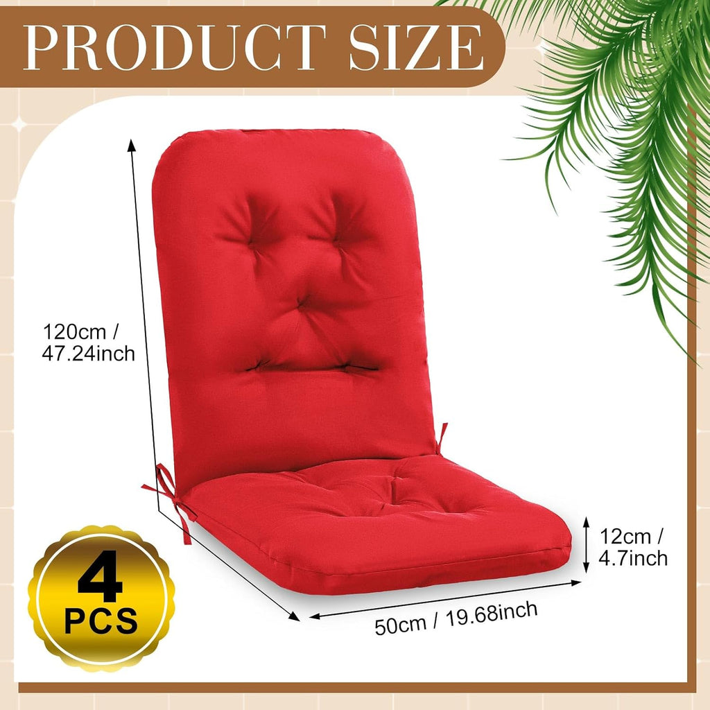 Drydiet 4 Set Outdoor High Back Chair Cushions 47 x 20 Inch Rocking Chair Cushions Waterproof Fade Resistant Comfort Replacement Seat Pads with Ties for Patio Lawn Yard Porch Home Office(Red)