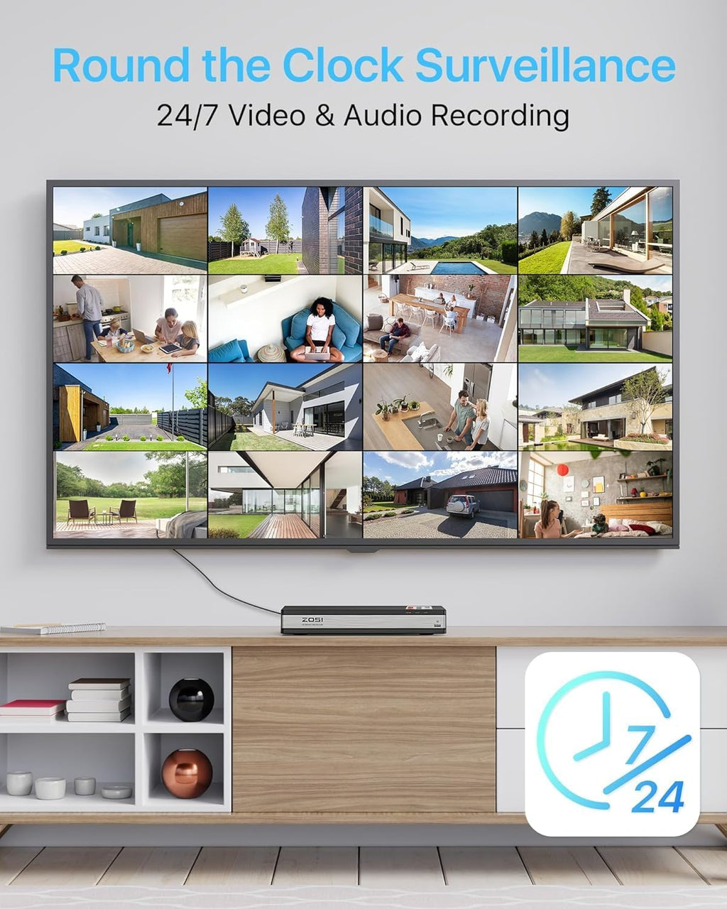 ZOSI 16CH 4K PoE Security Camera System,8X 5MP Outdoor Indoor PoE Cameras with 2-Way Audio,Person Vehicle Detection,Color Night Vision,16Channel 8MP NVR with 4TB HDD for Home Business 24/7 Recording