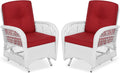 VIVIJASON 2-Piece Outdoor White Wicker Glider Rocking Chair, Patio Rattan Swing Glider Chairs with Cushions & Steel Frame, All-Weather Gliding Lawn Wicker Furniture for Garden Backyard, Red