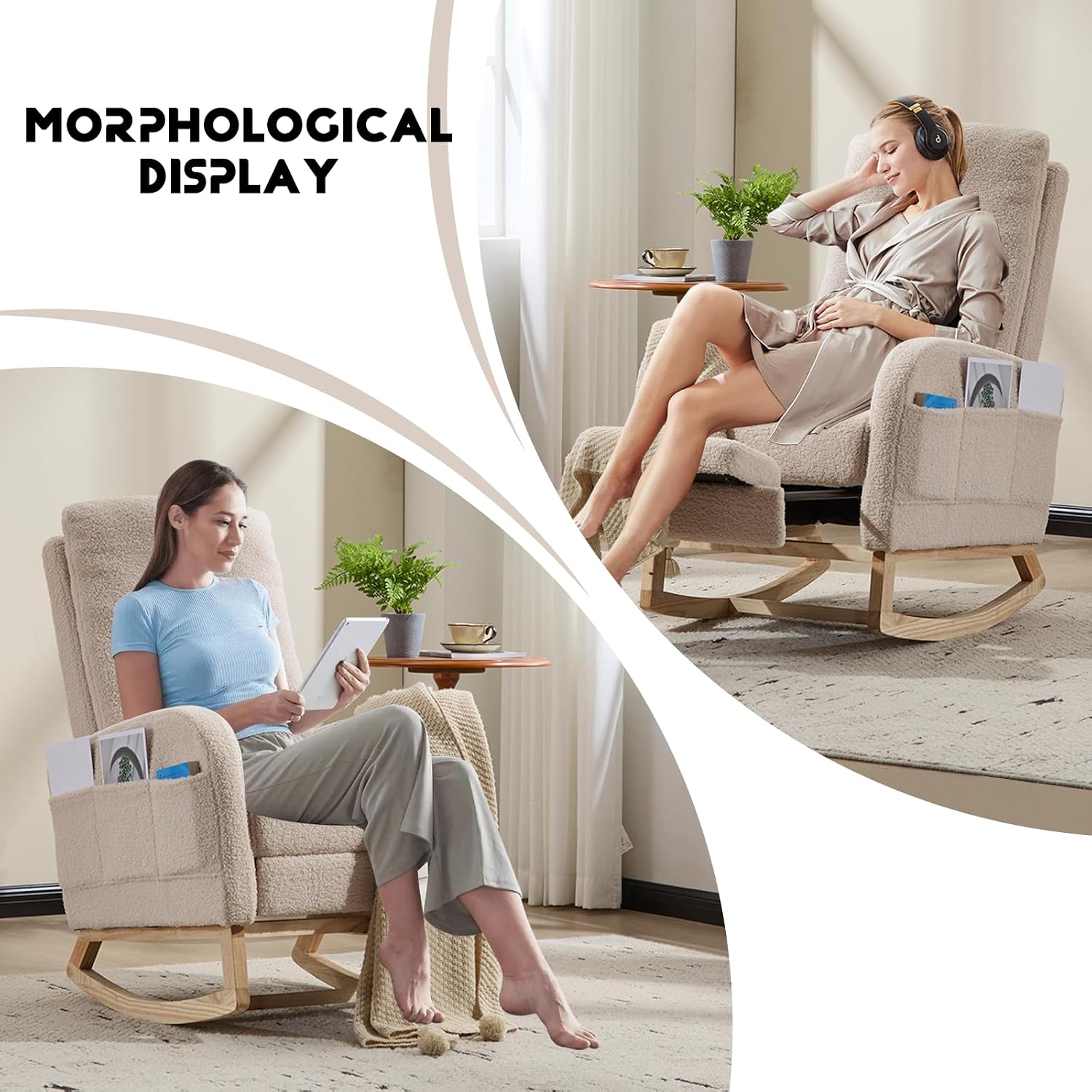 KEIKI Accent Rocking Chair with Footrest for Living Room, Modern Lounge Armchair and Ottoman Set, Soft Upholstery, High Back Support for Reading and Relaxation