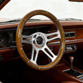 14inch Solid Wood Steering Wheel 350mm Deep Dish 70mm, 4-Spoke Chrome-Plated Aluminum Alloy, Universal 6-Bolt Steering Wheel for Classic Cars, Hot Rods, Muscle Car Vintage Car
