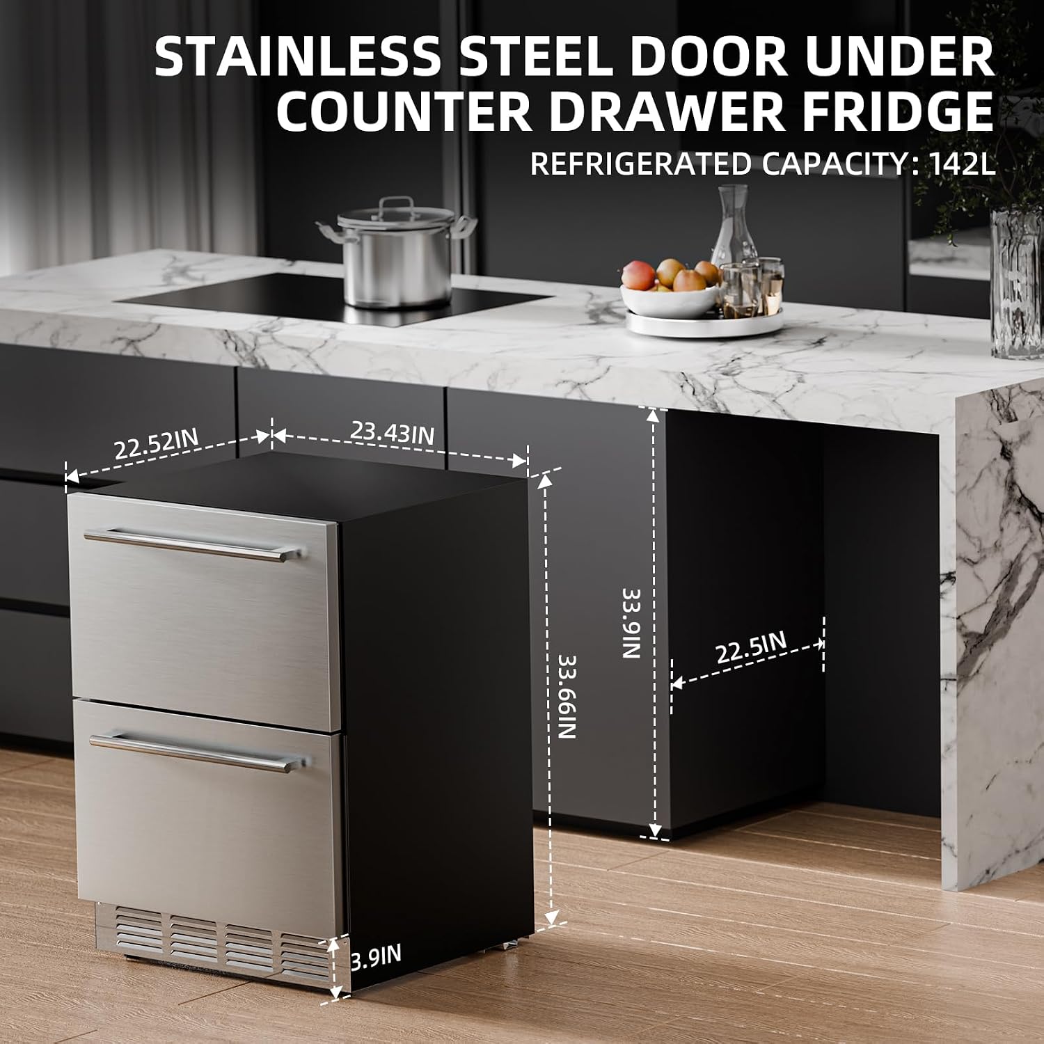Antarctic Star 24 Inch Outdoor Beverage Refrigerator, Double Drawer Stainless Steel Mini Fridge 145 Cans, Built-in or Freestanding Undercounter Wine Cooler for Home & Patio, 32-50°F, Silver