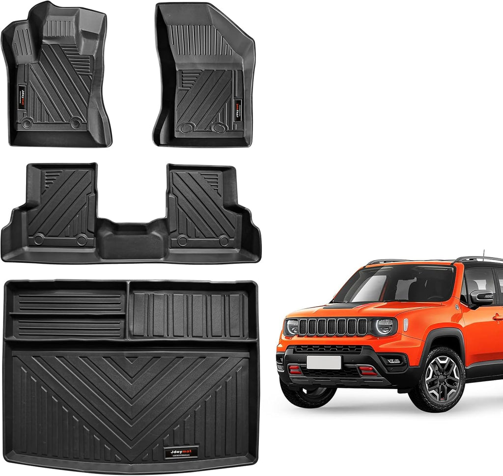 Custom Fit Floor Mats & Cargo Liners Compatible for 2015-2024 2025 Jeep Renegade Accessories All Weather TPE Rubber Protection Mat Black (Floor Mats+Cargo Liner)