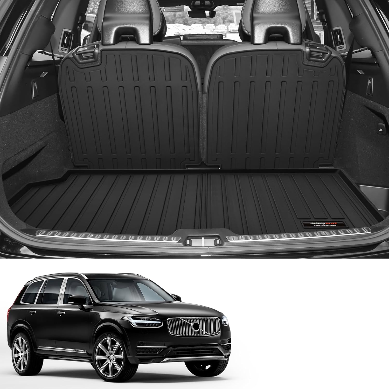 Custom for 2016-2026 Volvo XC90 Floor Mats 3 Rows Trunk Cargo Liner and 2nd 3rd Rear Seat Backrest Mat Full Set TPE All Weather Accessories (Only Fit Gas 7 Seat, 10 Mats，Not for Hybrid/PHEV)