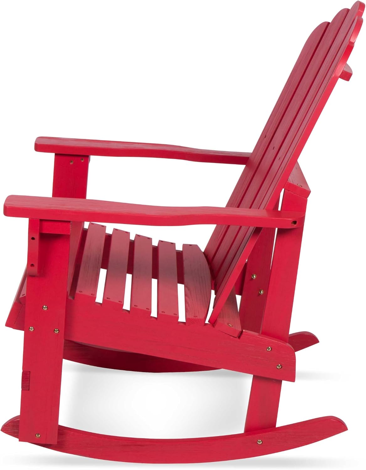 Shine Company Marina Adirondack Porch Rocker, Indoor Outdoor Wood Rocking Chair, Chili Red
