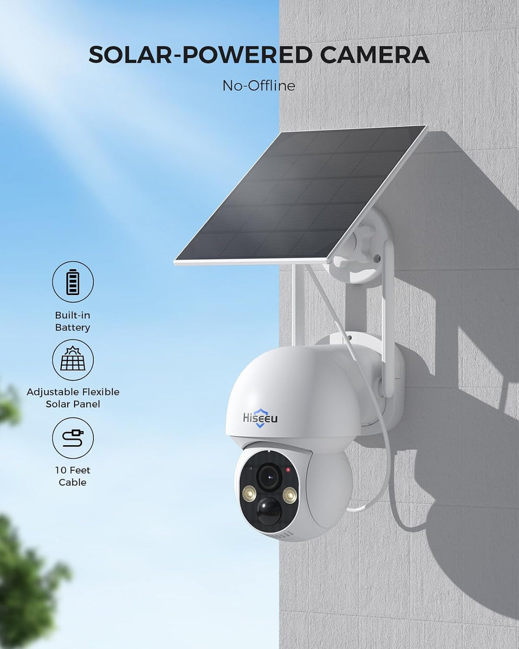 Hiseeu Solar Camera Wireless Outdoor, Home Security Camera System, 2.4G & 5G WiFi, Solar-Powered 4MP Color Night Vision, 360° View, Pan & Tilt, 1TB HDD Local Recording, No Subscription