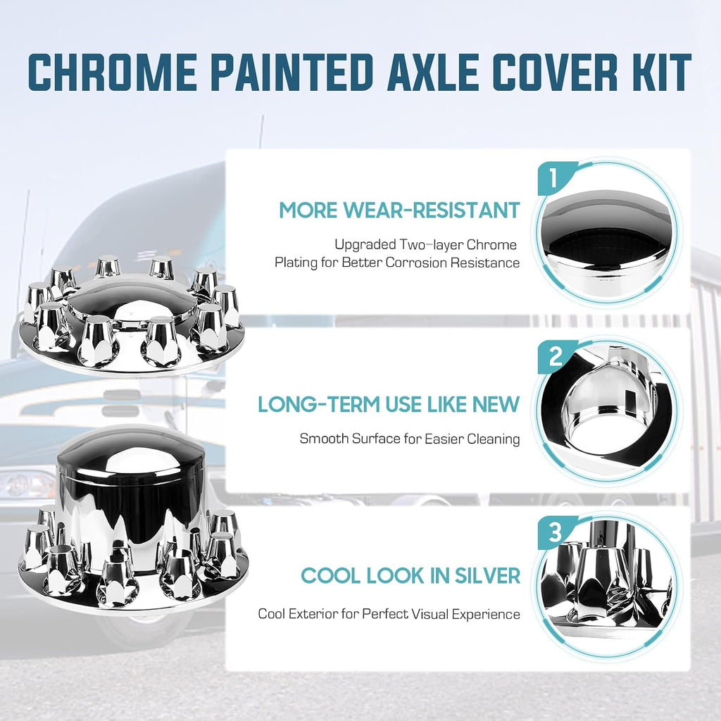 2 Front and 4 Rear Axle Wheel Covers 33mm Axle Cover Dome Chromed Thread-On Standart Lug Nut Covers with Removable Hub Caps for Semi Truck (Installation Tool Included)