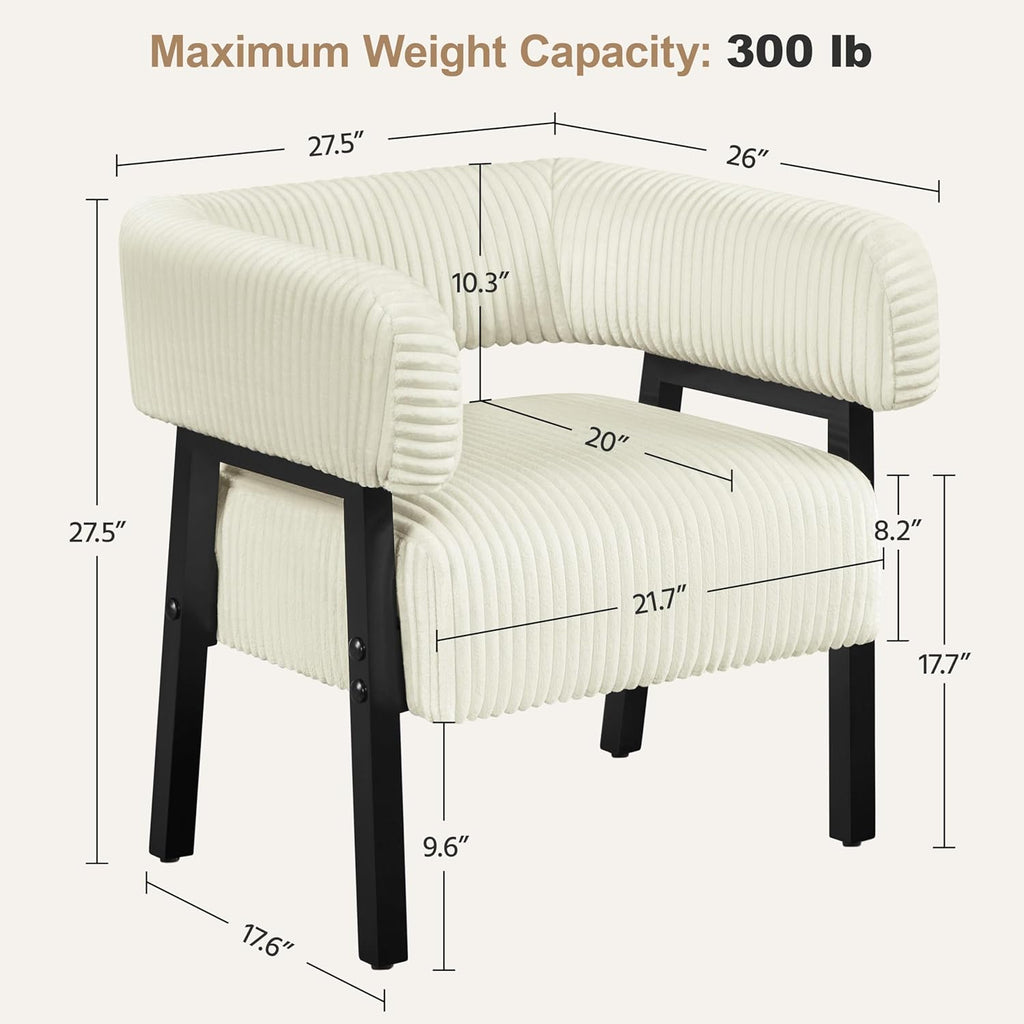 Yaheetech Accent Chair Set of 2 with Pocket Coiled Seat, Corduroy Living Room Barrel Chair Comfy Modern Sofa Armchair for Small Space Bedroom Reading, Beige