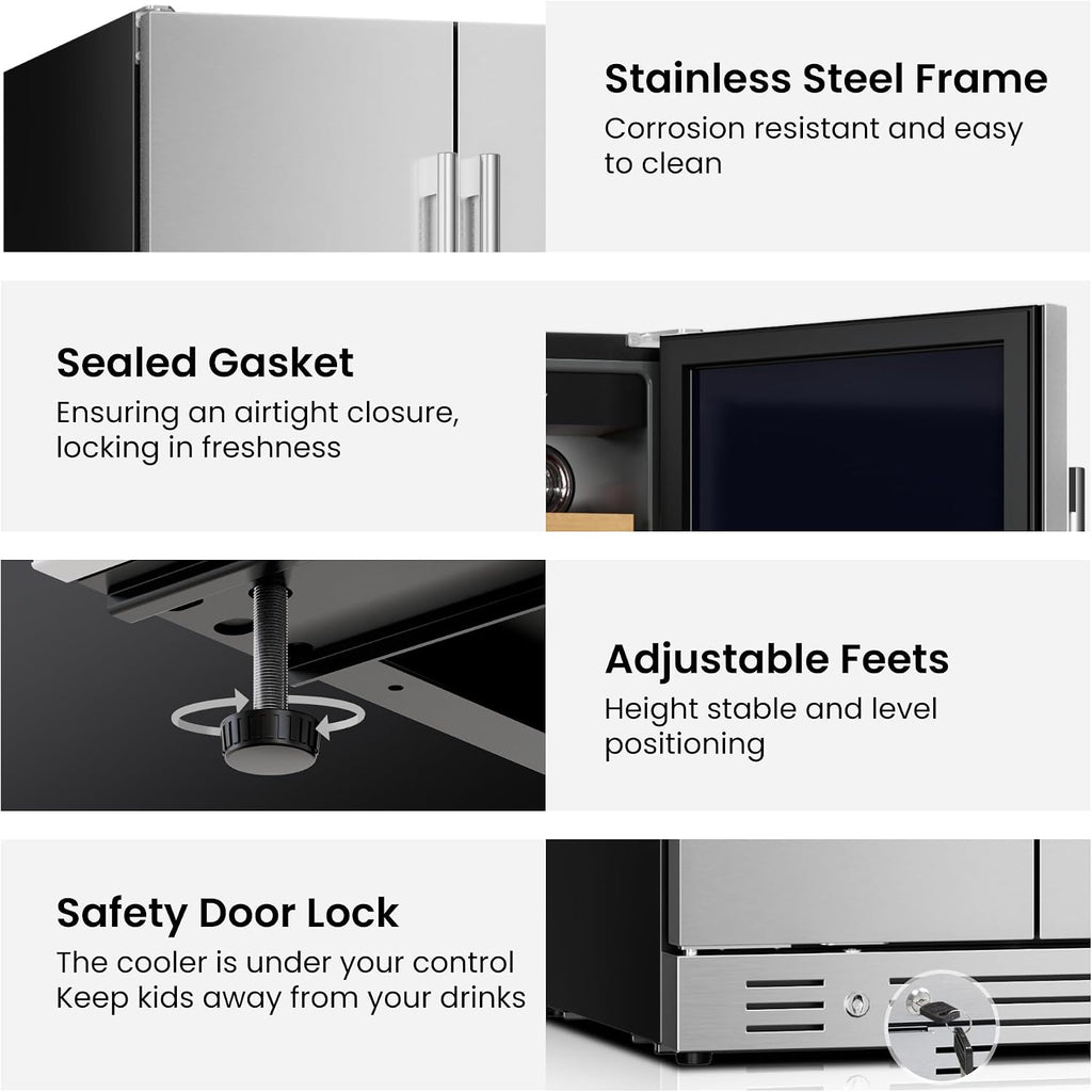 Yeego 30 Inch Wine and Beverage Cooler - 34-65°F, Holds 80 Cans & 33 Bottles Adjustable Shelves Beverage Fridge, Stainless Steel Door with Lock for Built-in in Kitchen, Patio, Bar & Outdoor Use
