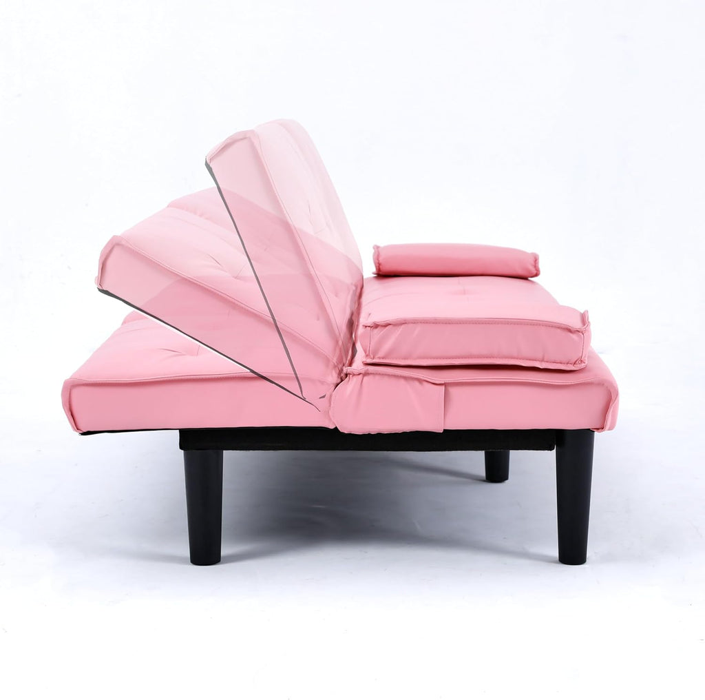 KEIKI Sleeper Sofa Bed with Cup Holder, 3 in 1 Convertible Futon Sofa Bed for Living Room, Dorm, Home Office, Pink