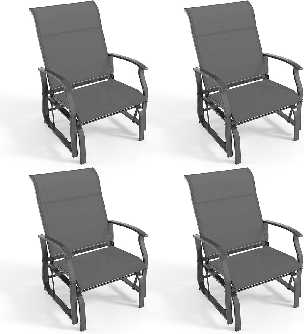 Giantex 4-Pack Outdoor Glider Rocking Chairs, Rockers with Ergonomic Backrest & Seat, Extra Armrests, Metal Frame, Anti-Scratch Foot Pads, Load 350Lbs, Patio Gliders for Porch, Yard, Garden, Grey