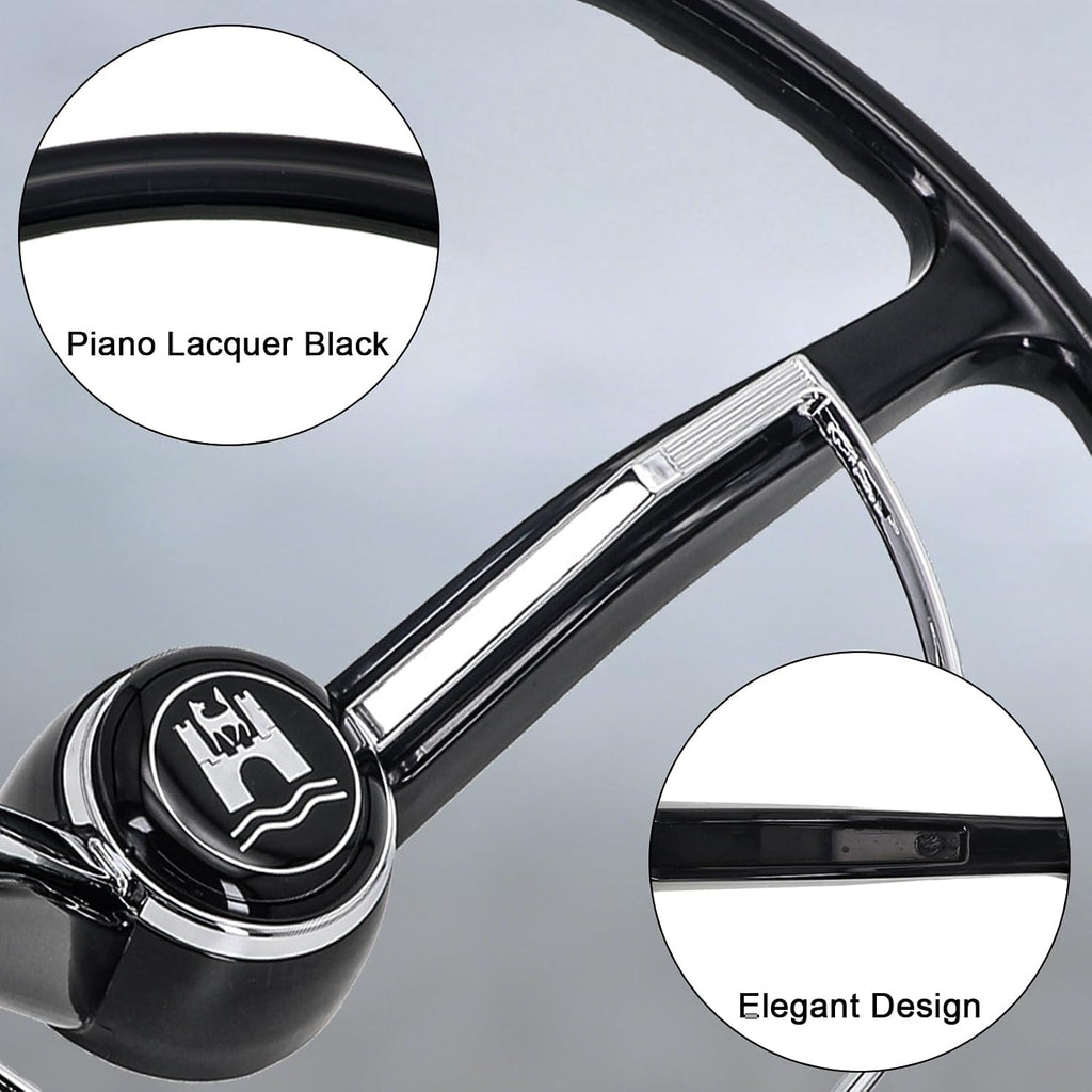 Sorghum 15' Universal Steering Wheel - Classic Steering Wheel with Horn Button Compatible with 1965-1973 Volkswagen Beetle - Piano Lacquer Black