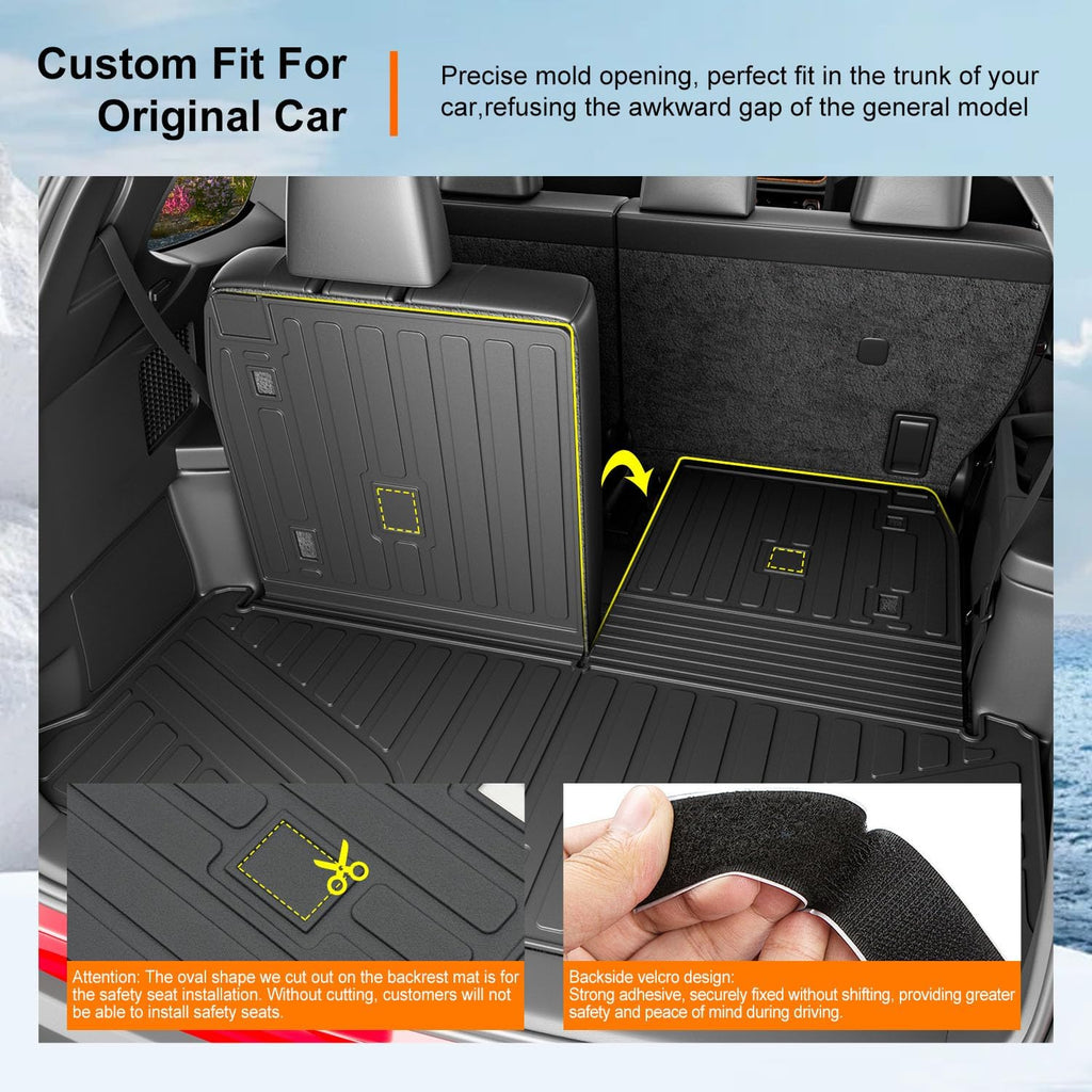 powoq 6&7 Seats Floor Mats Compatible with 2024-2026 Lexus TX350 TX500H TX550H+ Cargo Mat Cargo Liner Replacement for 2024 2025 2026 Lexus TX Accessories (Trunk Mat with Backrest Mat+Floor Mats)