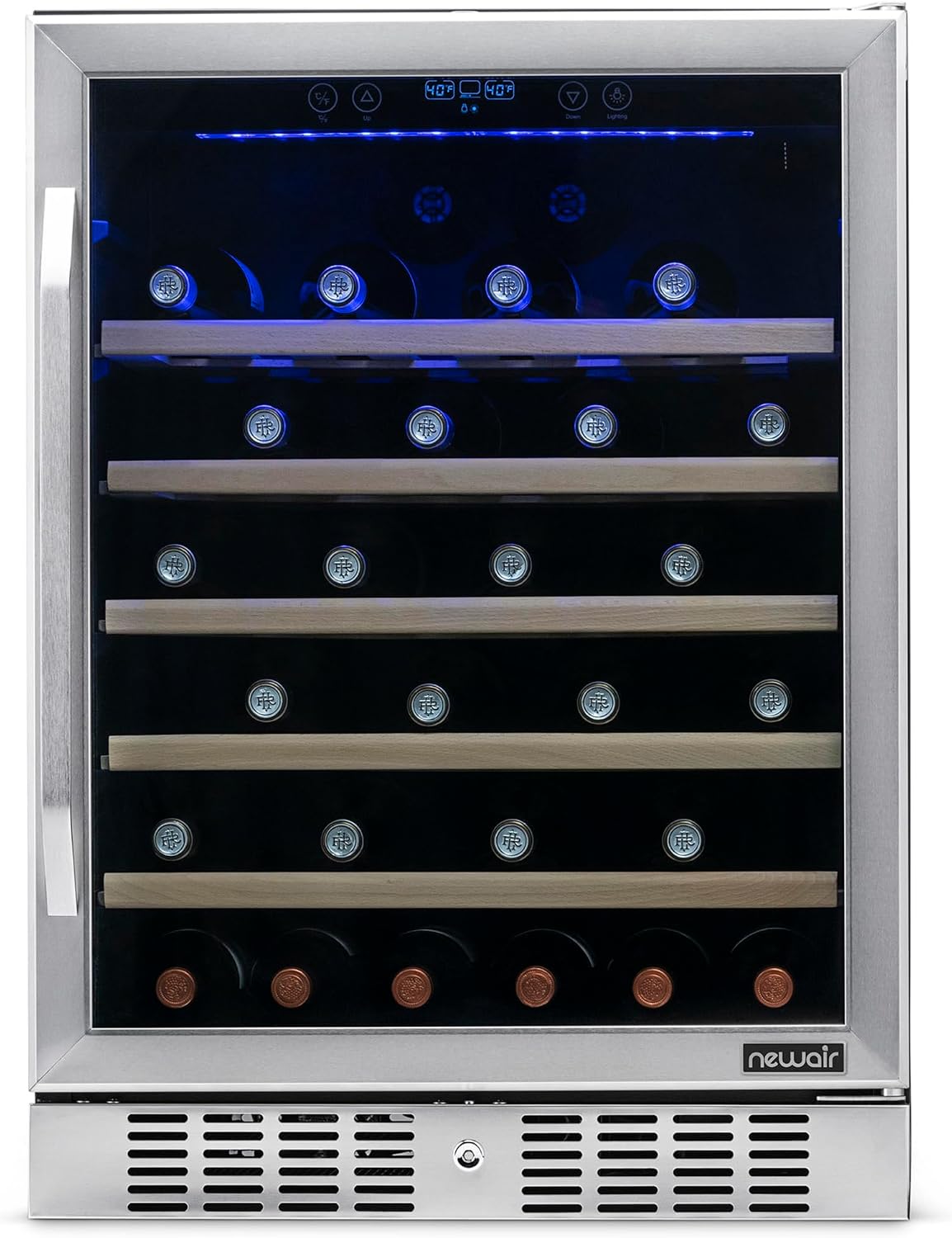 NewAir 24' Wine Fridge for 52 Bottles | Built-In or Freestanding Wine Cooler Refrigerator with Glass Door | Precision Cooling, Slide-Out Shelves & Quiet Compressor System | Stainless Steel