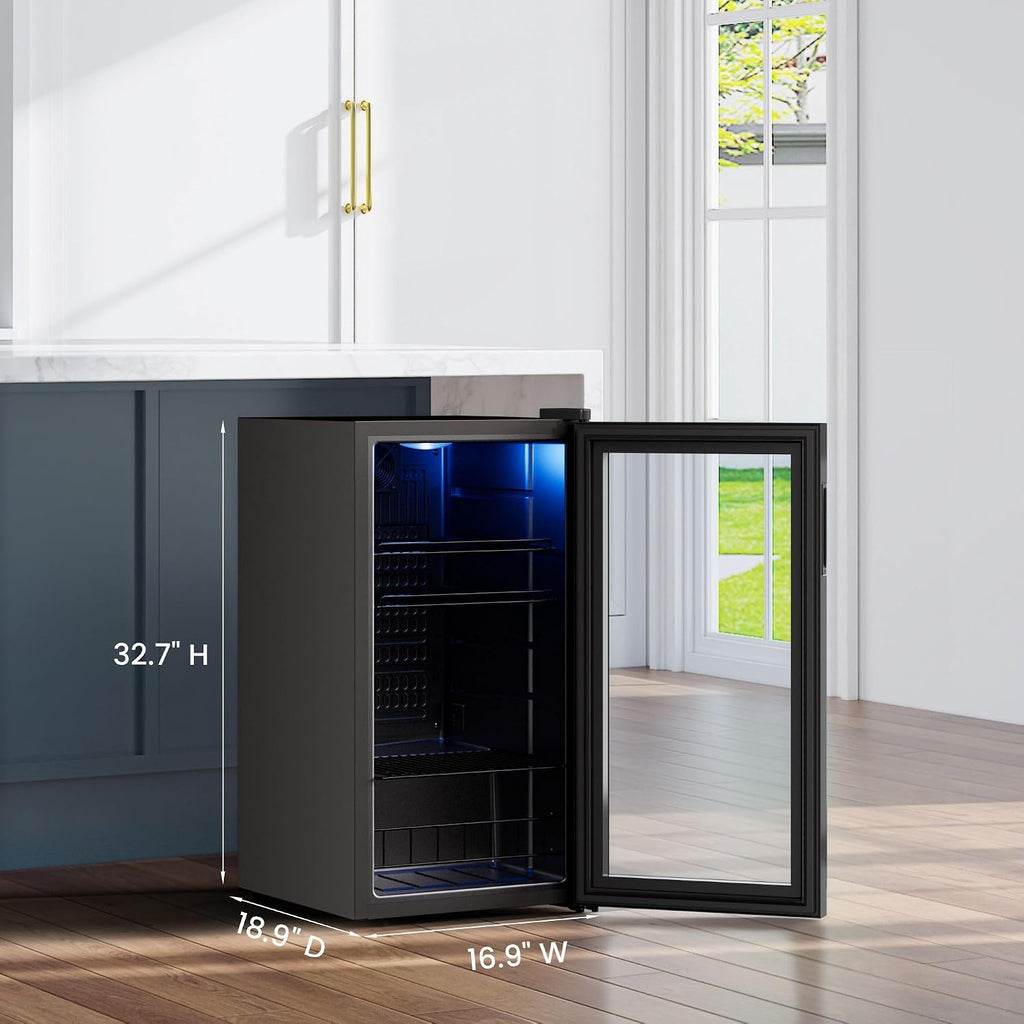 Yeego Beverage Refrigerator Cooler, 105-Can Mini Fridge with Glass Door, Adjustable Shelves, Digital Temperature Control for Soda, Beer, and Wine, Ideal for Home or Office