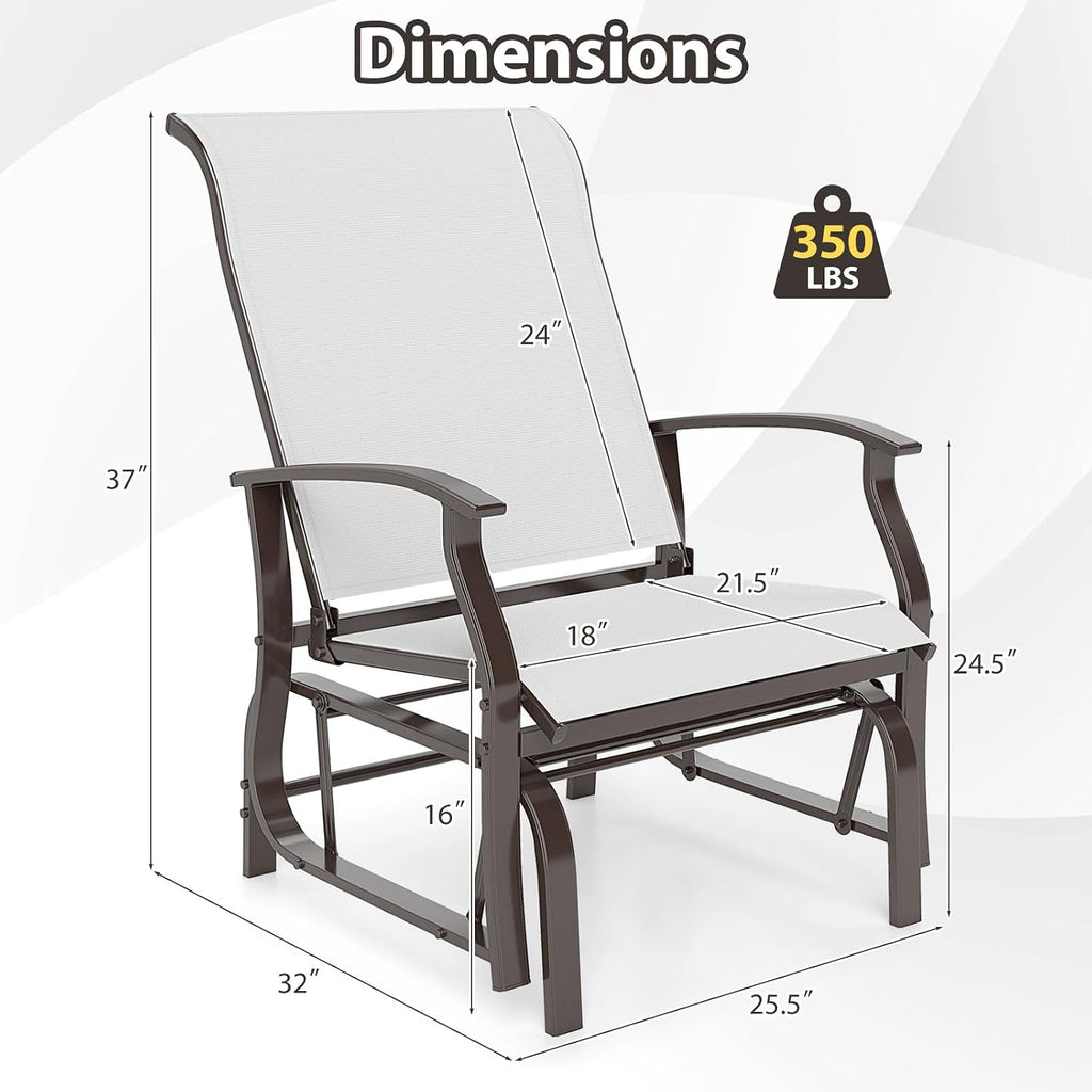 Tangkula Porch Gliders Set of 2, Outdoor Swing Glider Chairs with High Back, Breathable Mesh Fabric and Metal Frame, Patio Rocking Chairs for Backyard Garden Balcony Poolside (Off White)