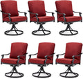 MELLCOM Patio Swivel Chair Set of 6, Heavy Duty Outdoor Dining Chairs with Thickened Cushions, Metal Patio Chairs Gentle Rocker for Outside, Garden Lawn & Porch, Backyard, Red
