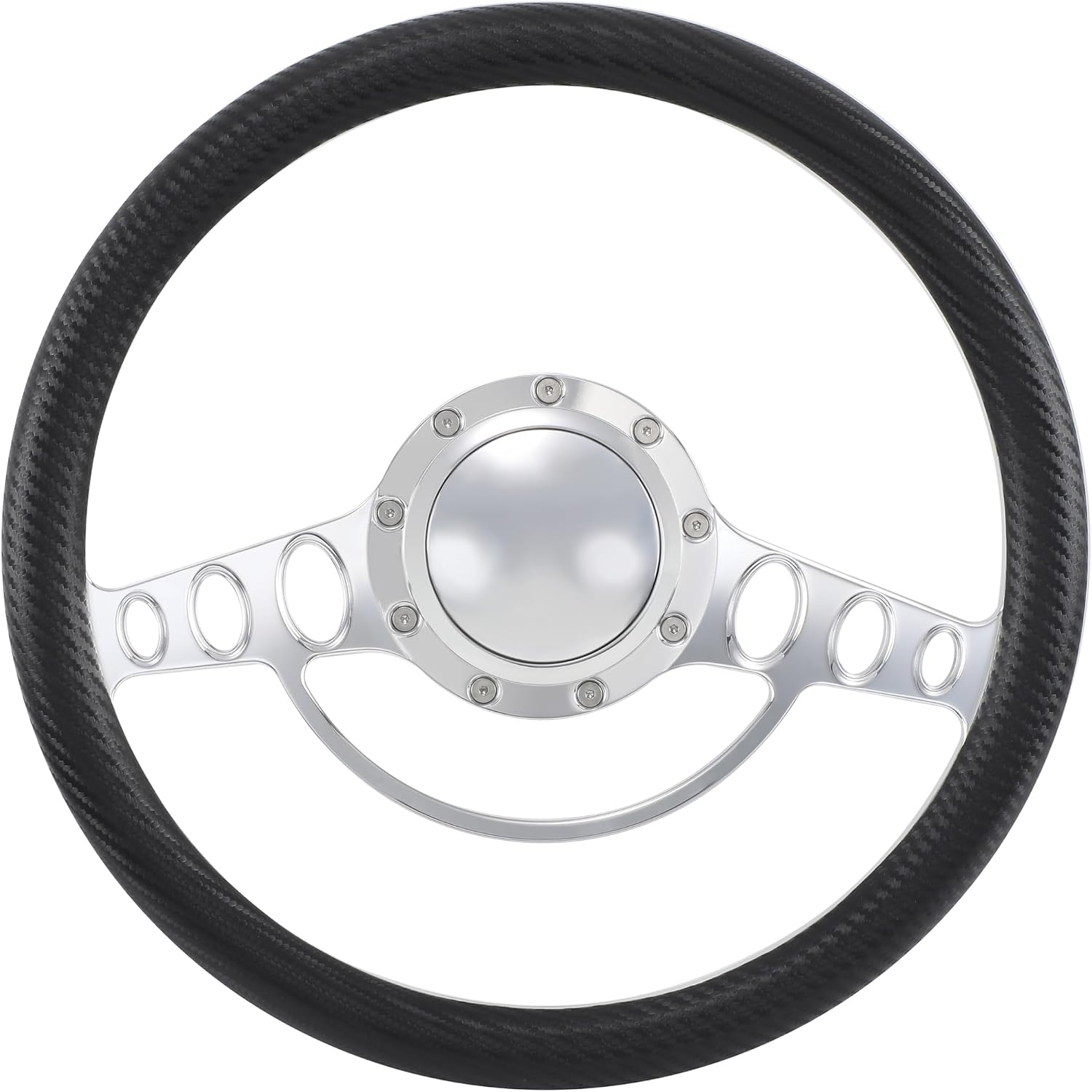 14'' Billet Half Wrap 9 Bolts Steering Wheel with 2'' Dish and Horn Button (Carbon Vinyl)