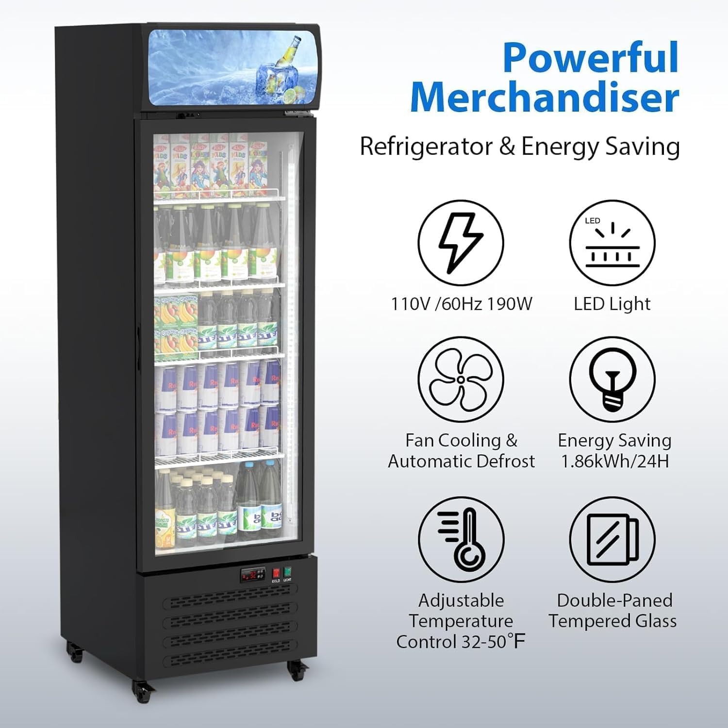 Commercial Display Refrigerator with Single Glass Door, 11.3 Cu.Ft Upright Beverage Cooler with Adjustable Shelves, Soft LED Lighting, Merchandiser Fridge for Home, Restaurant, and Garage, Black