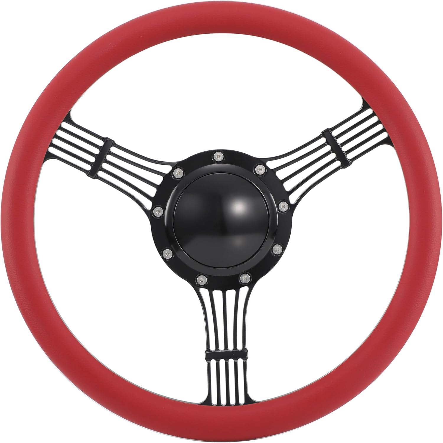 14'' Billet Banjo Half Wrap Steering Wheel with 9 Bolts 2'' Dish and Horn Button (Red)