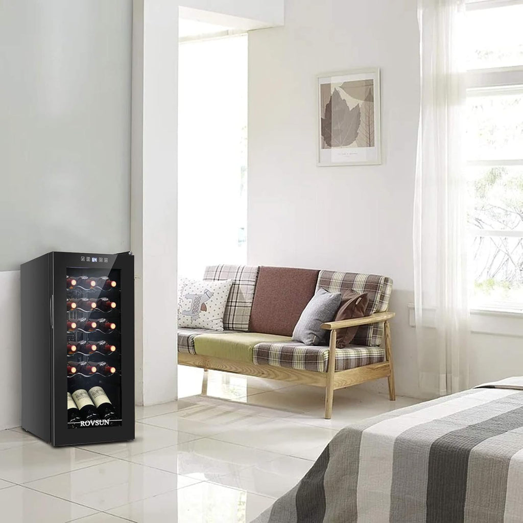 Bonnlo 18 Bottle Wine Cooler Refrigerator, Freestanding Compressor Wine Chiller, Beverage Wine Fridge with Digital Temperature Control & Double-layer Glass Door for Red White Wine, Champagne, Beer