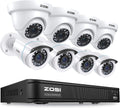 ZOSI H.265+ 8CH 1080p Home Security Camera System Indoor Outdoor, 5MP 8 Channel Lite CCTV DVR, 8 x 1080p Weatherproof Surveillance Bullet Dome Camera, Remote Access, Motion Detection (No HDD), White