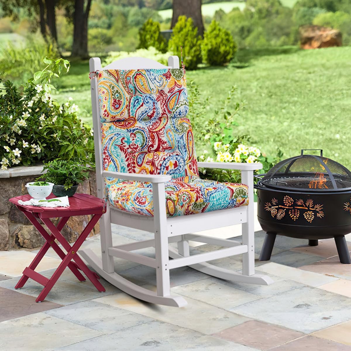 FUNHOME Outdoor High Back Chair Cushions Set of 2,Reversible Lawn Chair Cushion 44 x22 inch,Water Resistant Tufted Adirondack Chair Cushion,for Garden Rocking Chair,Patio Furniture(Phoenix)