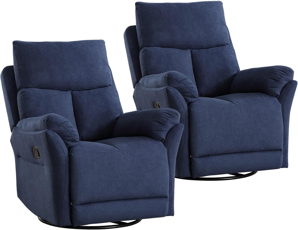 ANJ Manual Fabric Recliner Chair Set of 2, Swivel Rocker Glider, Blue