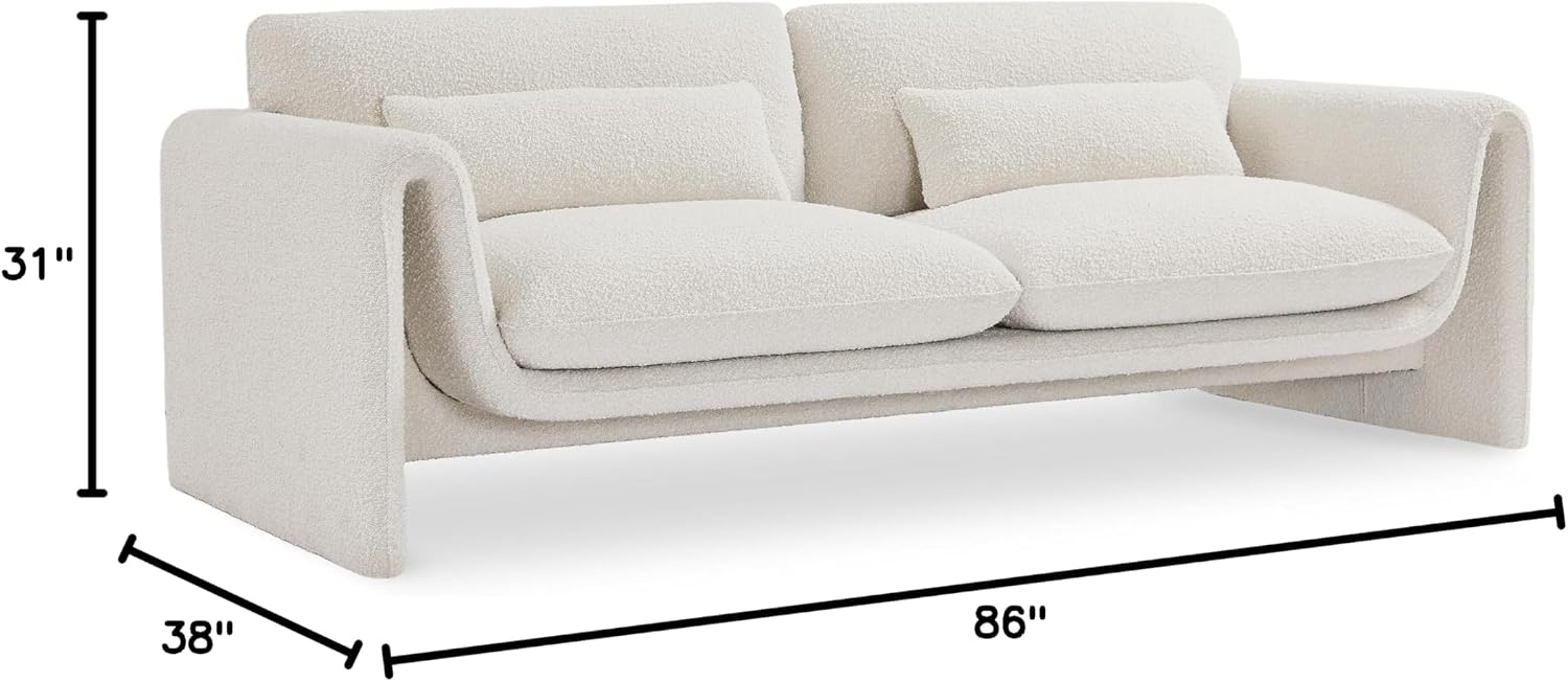 Meridian Furniture 198Cream-S Stylus Collection Modern | Contemporary Boucle Fabric Upholstered Sofa with Rich Cream Boucle Fabric, Curved Arms, 86' W x 38' D x 31' H, Cream