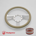 14'' Billet Half Wrap 9 Bolts Steering Wheel with 2'' Dish and Horn Button(Tan)