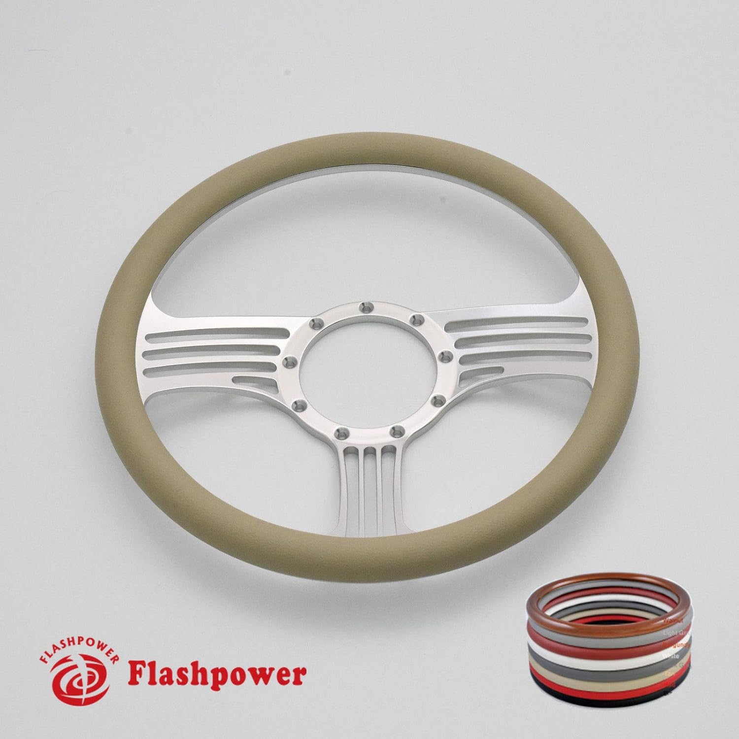 14'' Billet Half Wrap 9 Bolts Steering Wheel with 2'' Dish and Horn Button(Tan)