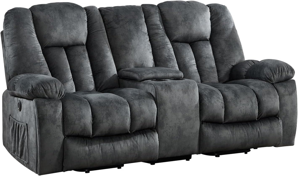 CANMOV Power Lift Loveseat for Elderly, Power Lift Recliner Sofa for Living Room, Electric Reclining Loveseat with Storage Console, Hidden Cup Holders, 2 Seat, Grey
