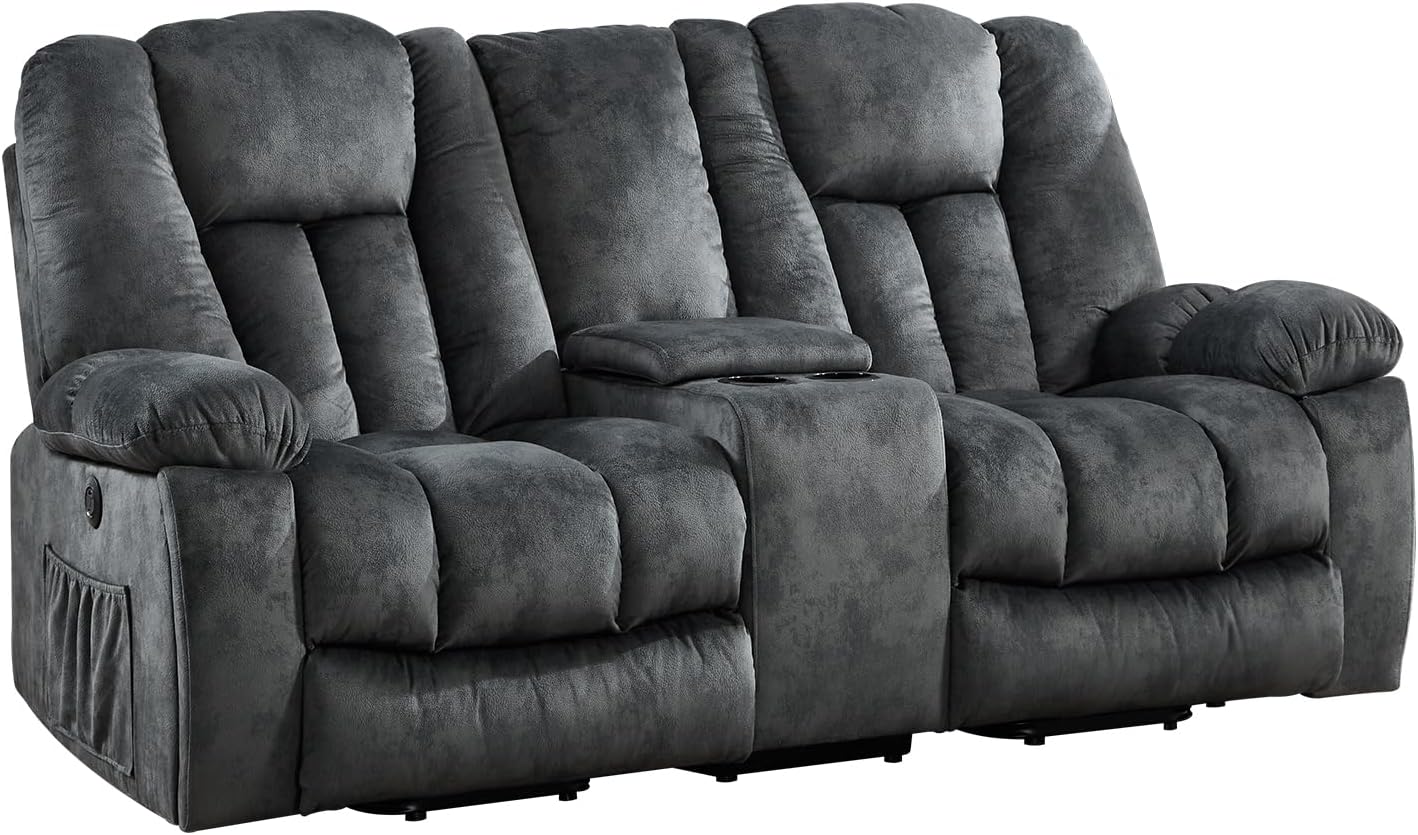 CANMOV Power Lift Loveseat for Elderly, Power Lift Recliner Sofa for Living Room, Electric Reclining Loveseat with Storage Console, Hidden Cup Holders, 2 Seat, Grey