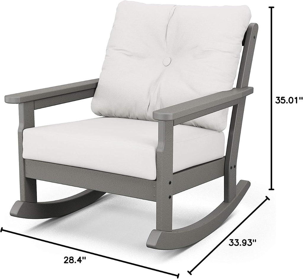Polywood® Vineyard Deep Seating Rocking Chair in Slate Grey/Natural Linen