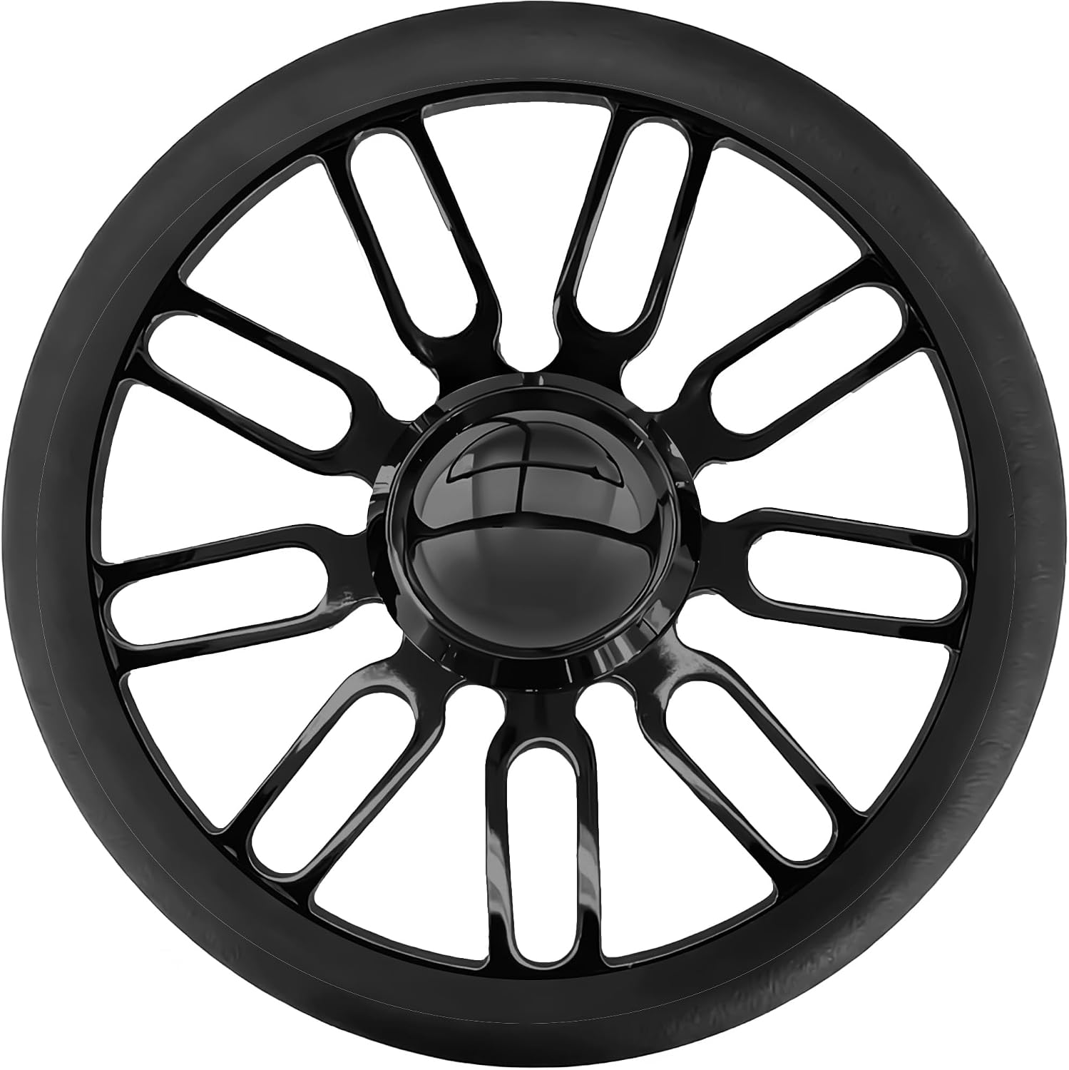 X-AVION 14' 'Retro' Style Billet Aluminum 9-Bolt Steering Wheel, Black Leather Half Wrap with 9-Bolt Dish Design & Mirror-Polished Black Horn Button, Fits Most 1967-94 GM Cars