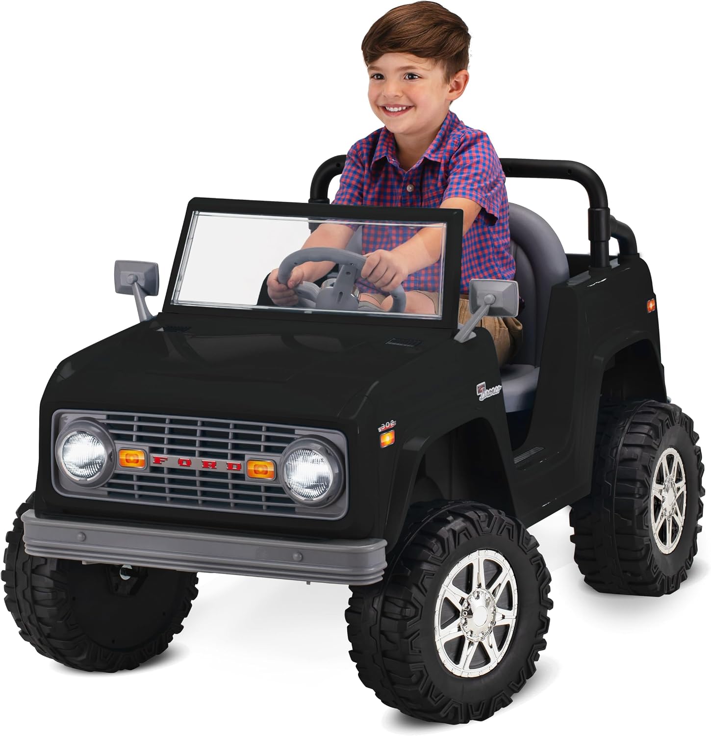 Kid Trax 6V Ford Bronco Ride-On Toy for Ages 3-5, Battery Powered, LED Headlights, FM Radio, MP3, Horn Sounds, Max Weight 60 lb, Electric Car for Kids, Kids Ride On Toys, Truck, SUV, Black, No Remote