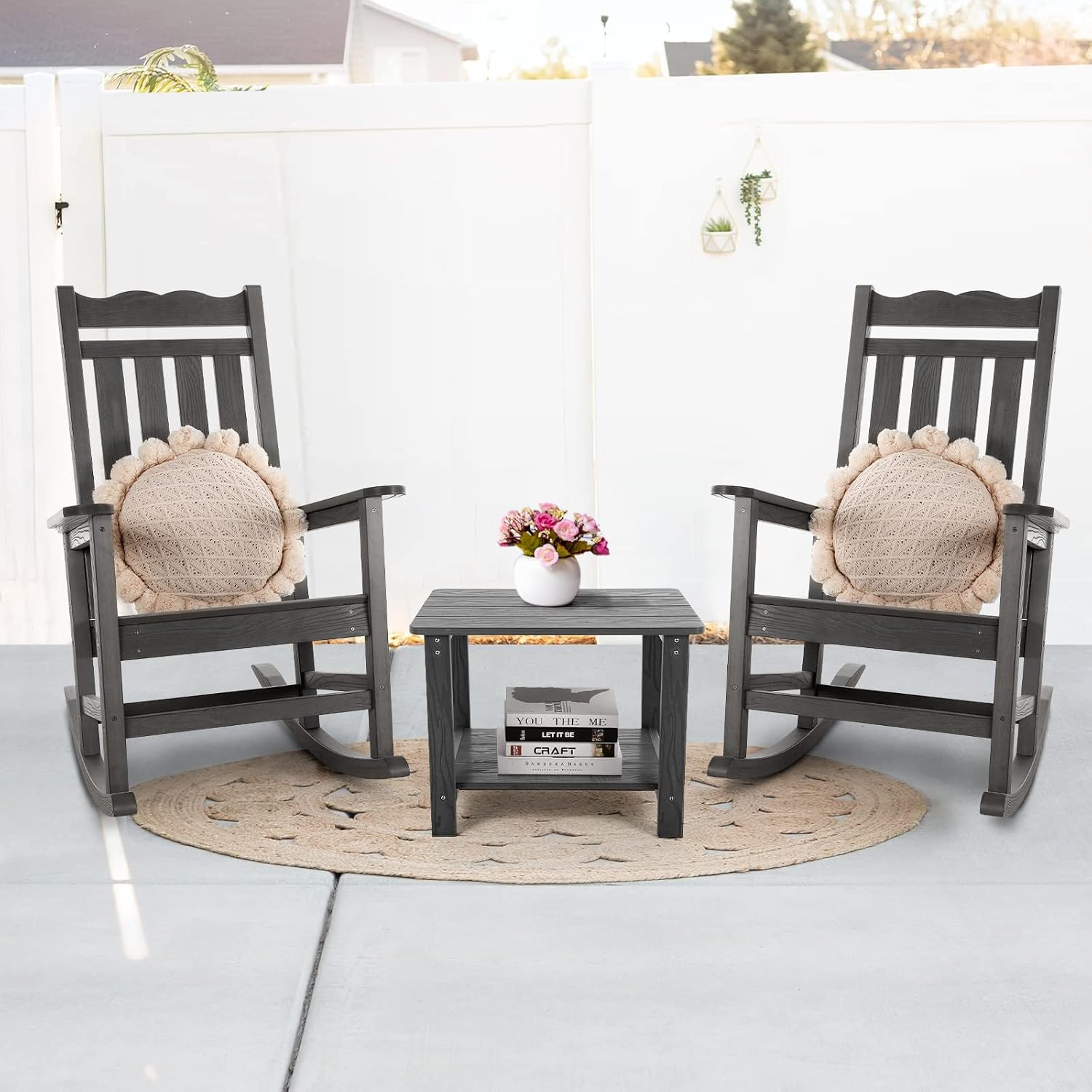 Stoog Outdoor & Indoor Rocking Chairs Set of 2, All-Weather Porch Rocker with High Back, 400 lbs Support Front Porch Rocker Chairs, Easy to Maintain, Grey