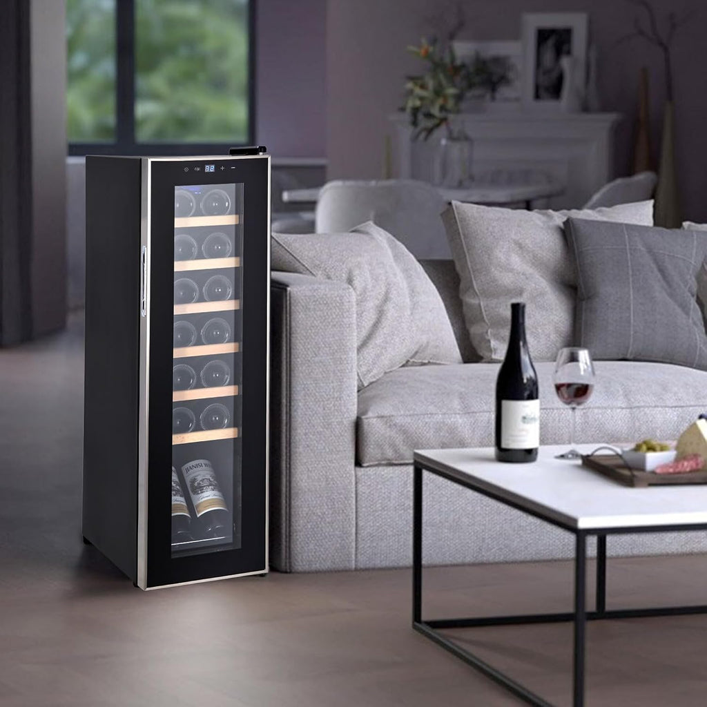 Garvee 14 Bottle Wine Cooler, Freestanding Compressor Wine & Beverage Refrigerator with Premium Wooden Shelves, Digital Temp Control, Quiet Low Noise Operation for Red Wine, White Wine, Champagne
