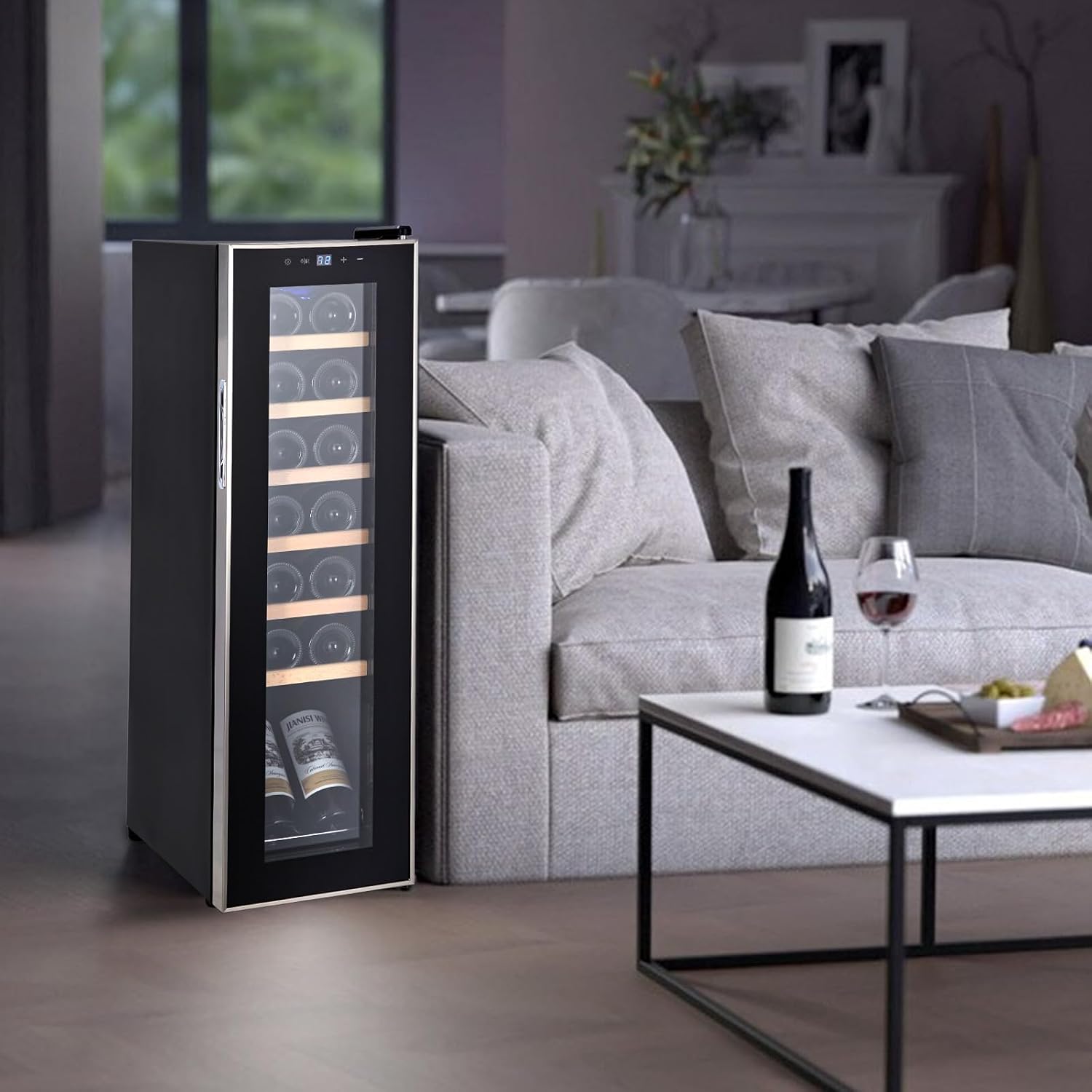 Garvee 14 Bottle Wine Cooler, Freestanding Compressor Wine & Beverage Refrigerator with Premium Wooden Shelves, Digital Temp Control, Quiet Low Noise Operation for Red Wine, White Wine, Champagne