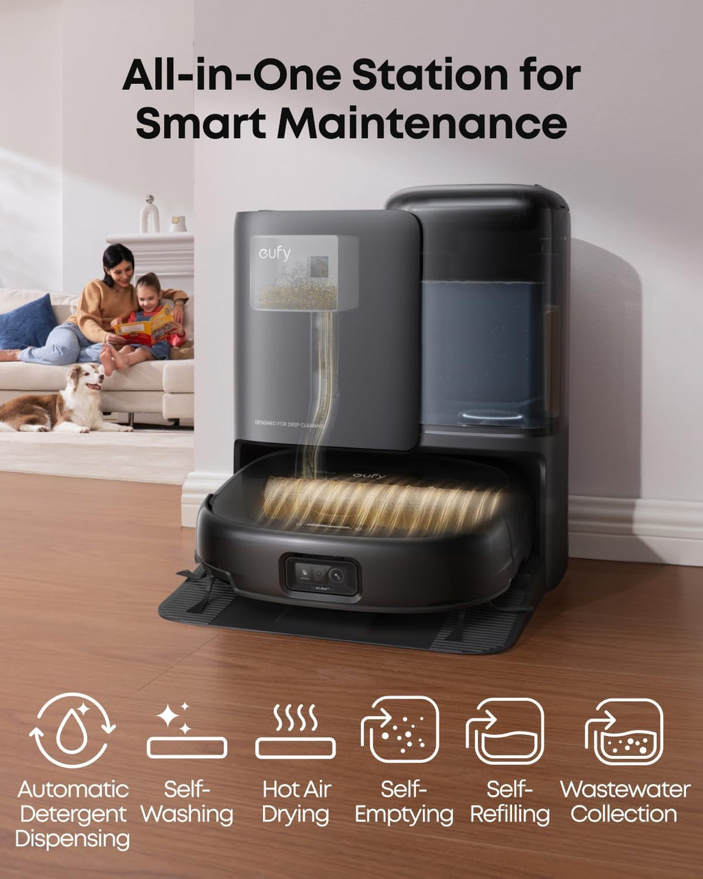 eufy E25 Omni Robot Vacuum and Mop Combo, HydroJet System, 20,000 Pa Turbo Suction,Zero-Tangling, Corner to Edge Deep Cleaning, with auto All-in-One Station（renewed- Acceptable）