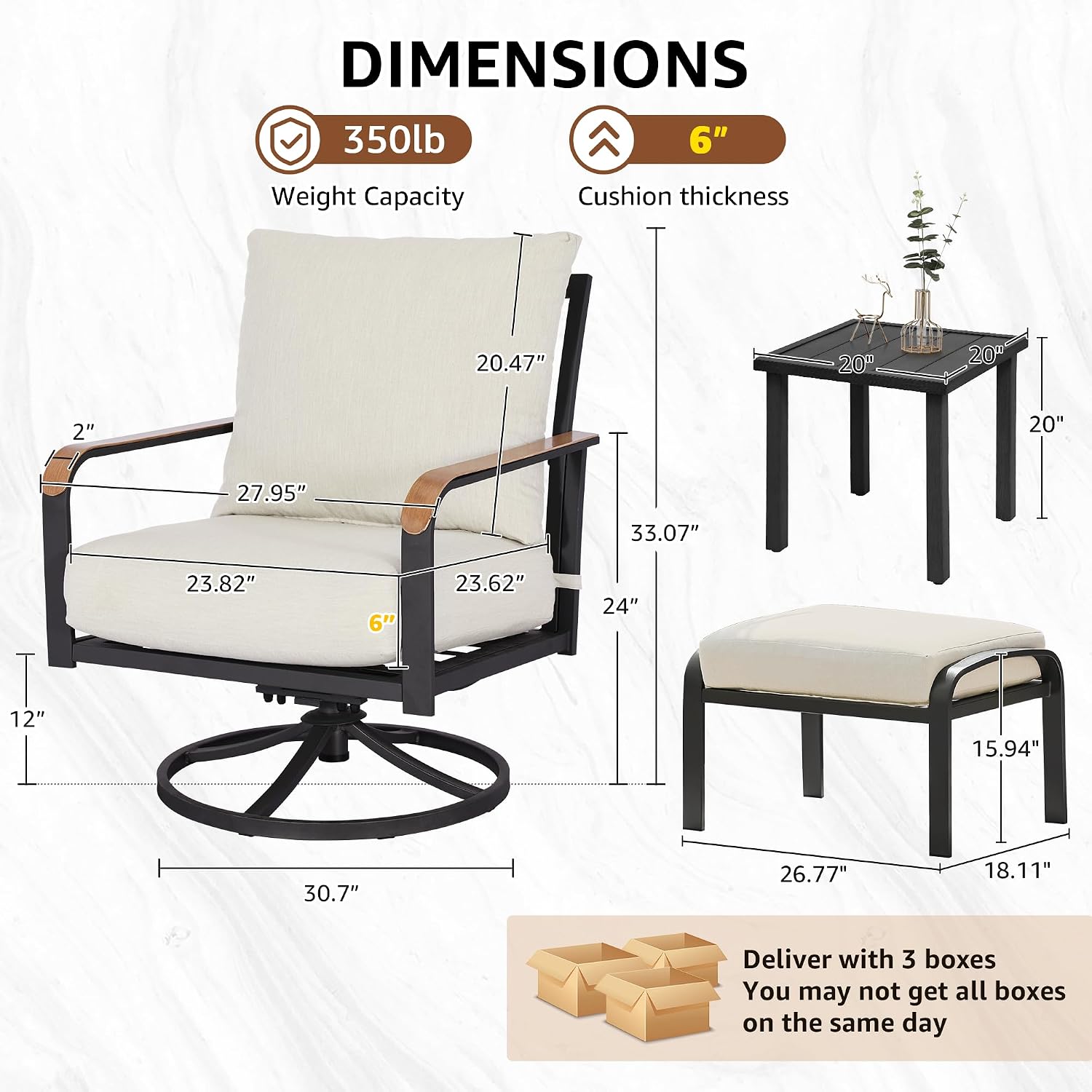 NATURAL EXPRESSIONS Patio Furniture Set,Outdoor Patio Chairs with 2 Swivel Glider Rocking Chairs,5 Piece Outdoor Conversation Set with Ottomans,All Weather Sturdy Frame,6' Cushions for Garden,Yard