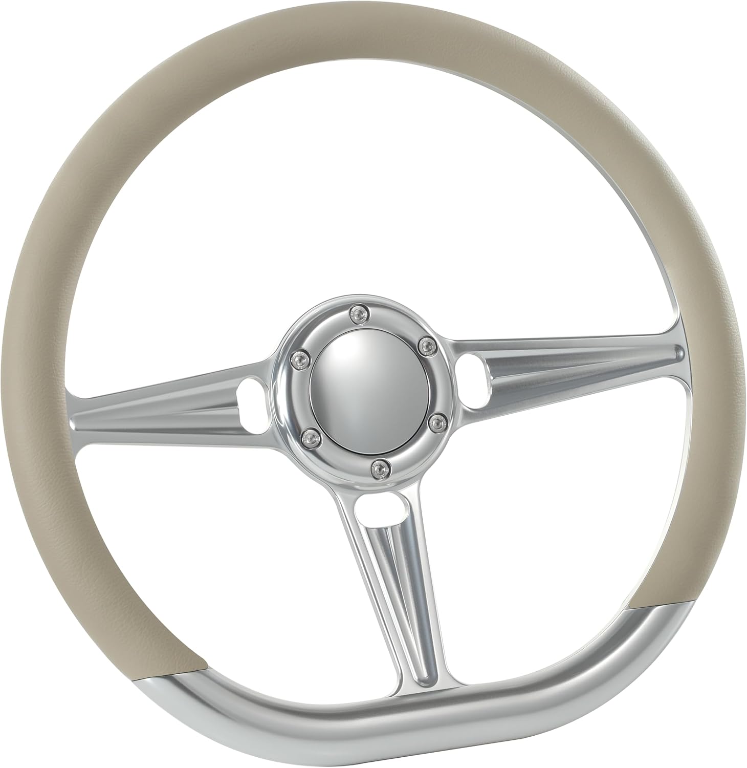 14' Satin Billet Steering Wheel with Half Wrap and Horn Button (Tan)