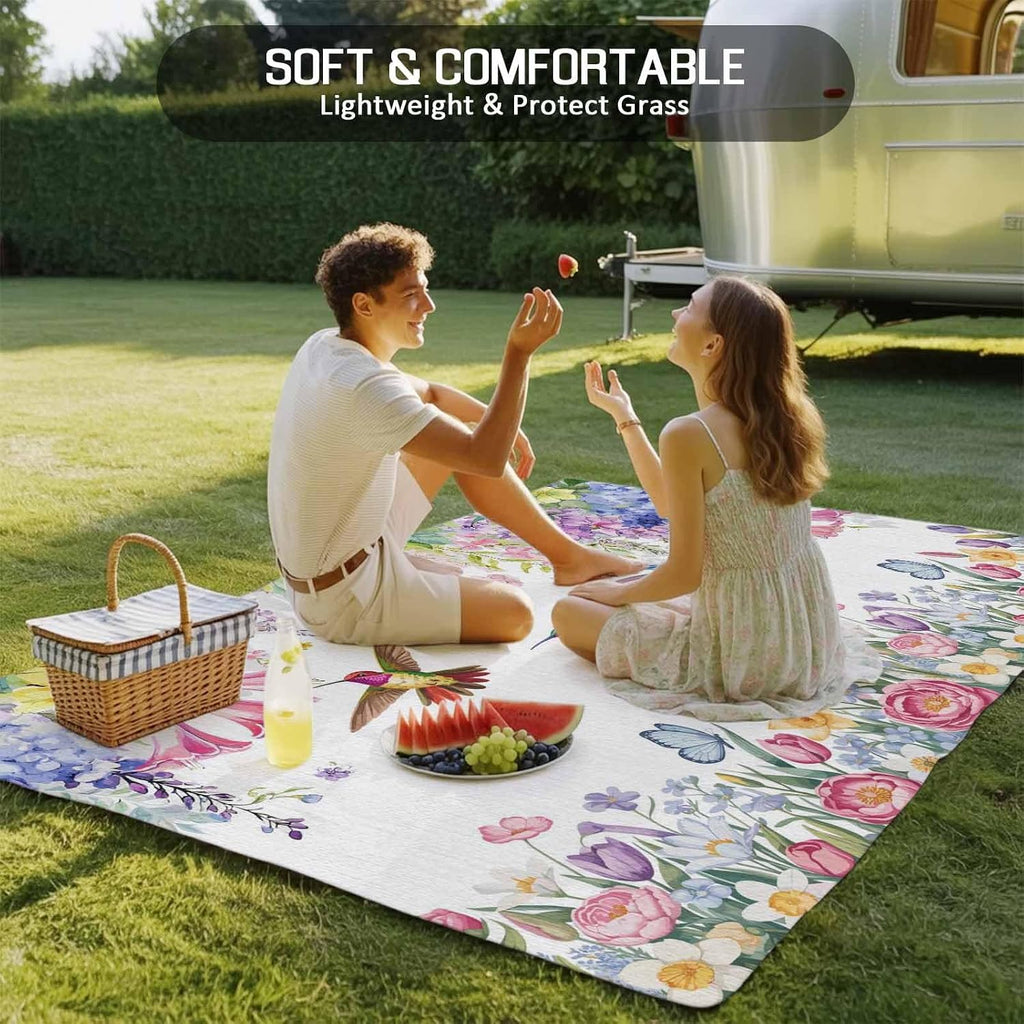 Watercolor Flowers Outdoor Rug for Patio/Deck/Porch, Non-Slip Large Area Rug 4 x 6 Ft, Spring Hummingbird Butterflly Floral Indoor Outdoor Rugs Washable Area Rugs, Reversible Camping Rug Carpet Runner