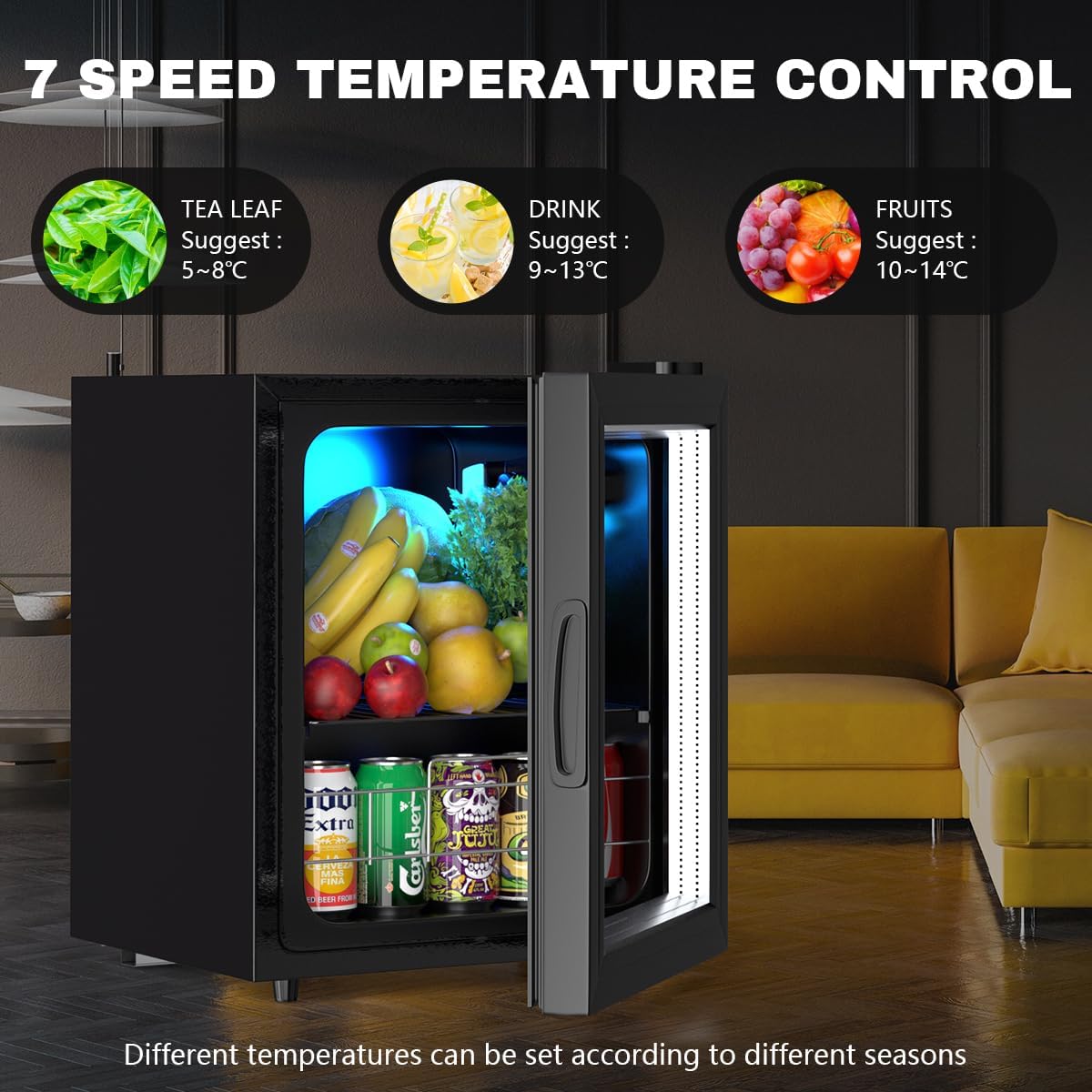 Wine Cooler Refrigerator Small Mini Fridge Freestanding Beverage Cooler, 75 Can Beverage Refrigerator with Adjustable Shelving Glass Door for Beer Soda or Wine Perfect Office Home or Bar Black