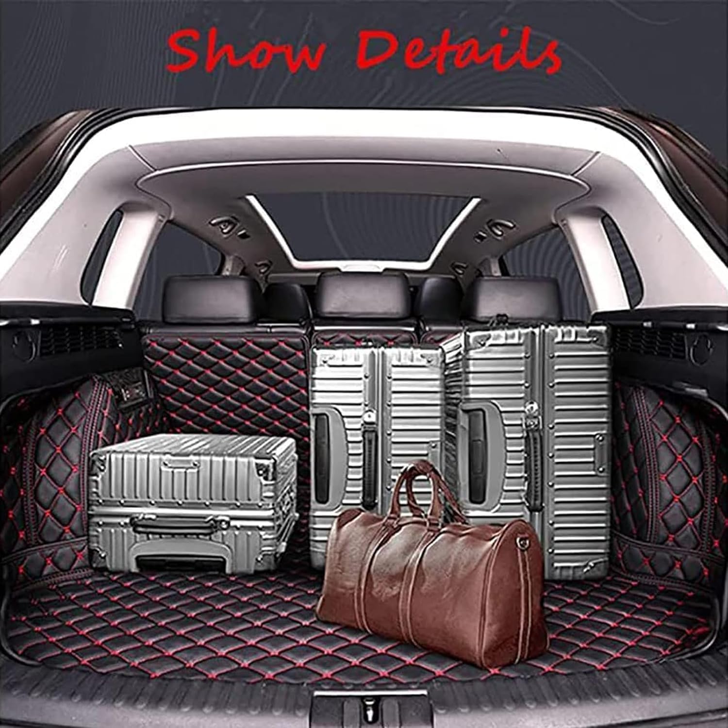 Car Boot Liners Mats Leather for Porsche Cayenne E-Hybrid 2018-2025, Full Coverage Rear Trunk Cargo Carpets Protector Cover, Waterproof Anti-Slip Scratch Accessories, B/Black Red