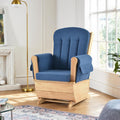 Solid Wood Nursery Glider Rocking Chair, Nursing Rocker Chair with Padded Cushion Armrest, Silent Smooth Rocking Motion for Indoor Living Room Napping Reading, Natural Wood + Light Blue