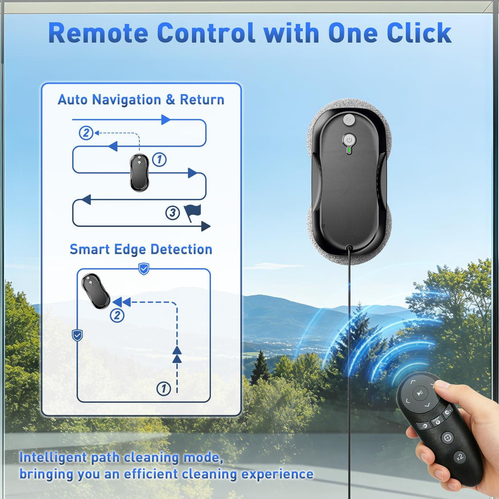 KKI Window Cleaning Robot, Upgrade Window Cleaner Robot, Auto Spray, Max 3200pa,3 Cleaning Modes & Edge Detection, Remote Control for High-Rise Windows, Glass Door,5Sets Cloths