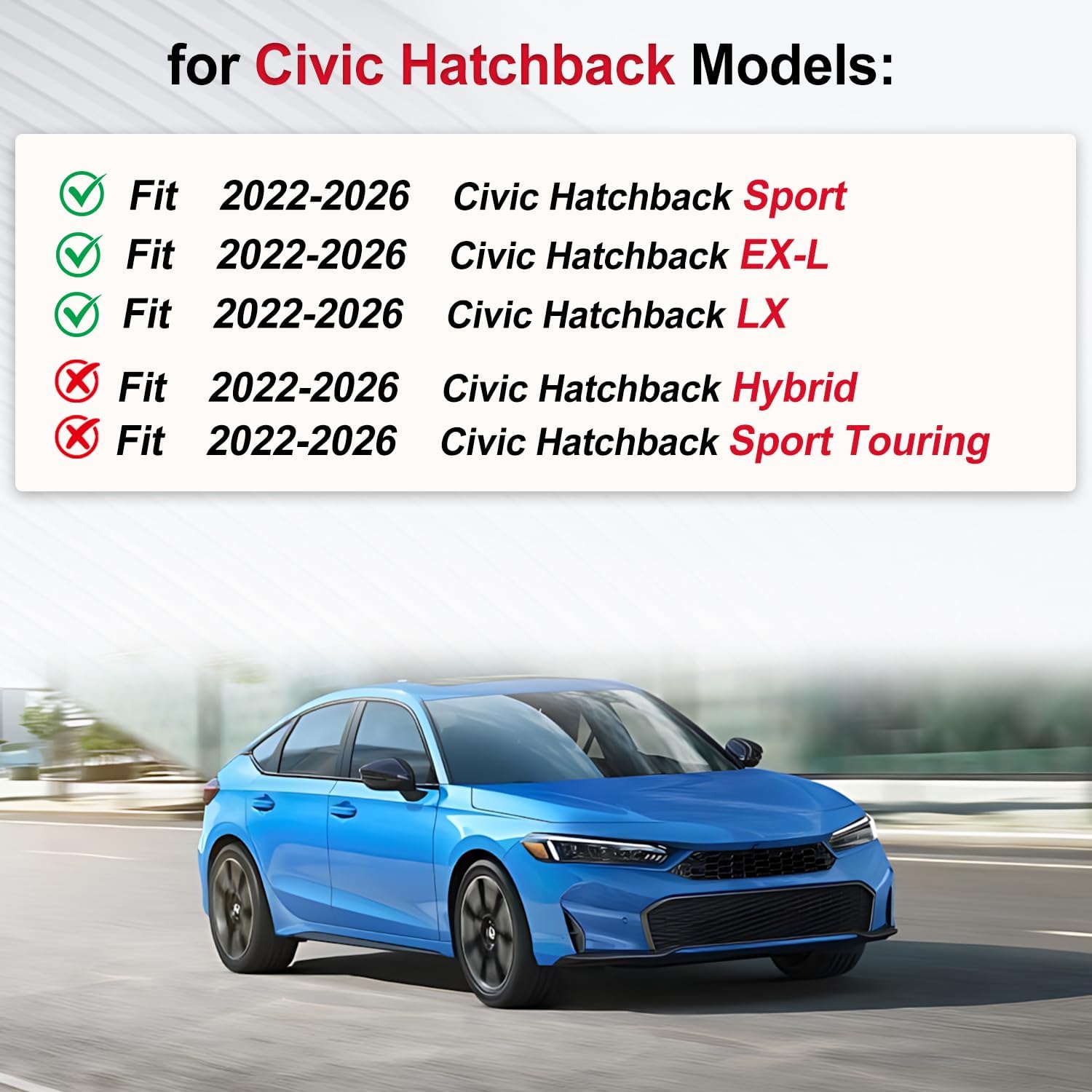 Floor Mats & Cargo Liner Fit for 2022-2026 Honda Civic Hatchback Sport/EX-L/LX - Original All Weather TPE Floor Liners Trunk Mat Civic Hatchback Accessories Cargo Tray (Not for Hybrid/Sport Touring)