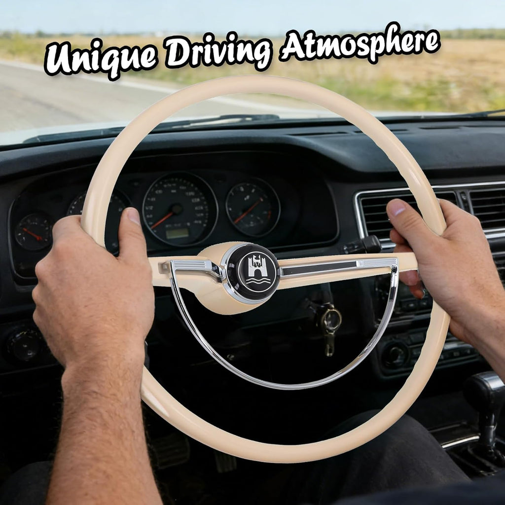 Sorghum 15' Universal Steering Wheel - Classic Steering Wheel with Horn Button Compatible with 1965-1973 Volkswagen Beetle - Piano Lacquer Ivory